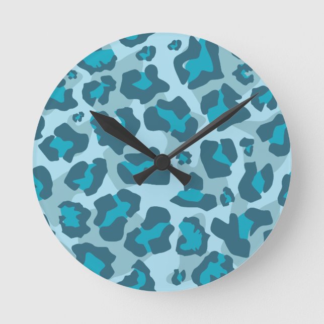 Leopardtierdruck in blauen Tönen Runde Wanduhr (Vorderseite)