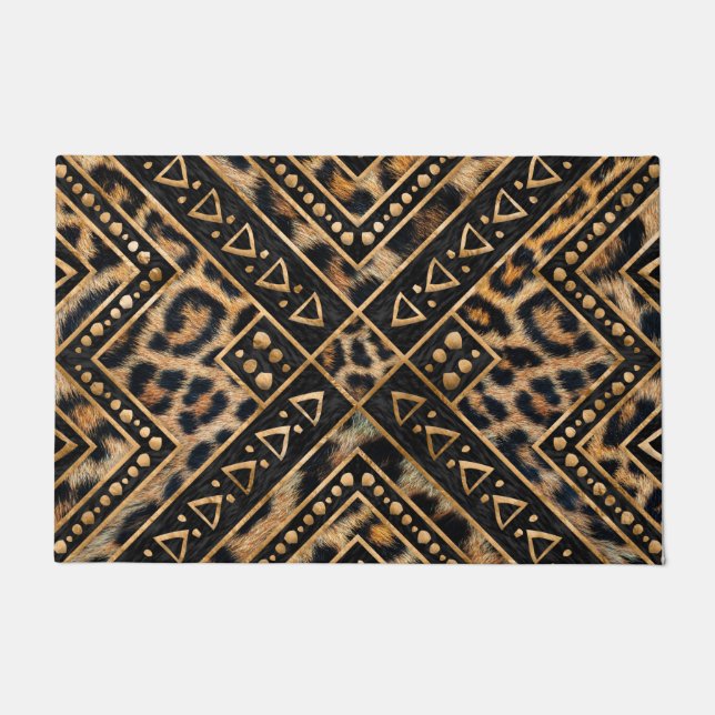 Leopart-Pelz mit afrikanischem Dekor #2 Fußmatte (Vorderseite)
