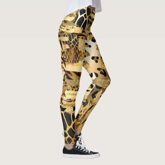 Leopold-Glitzer-Druckmuster Leggings (Rechts)