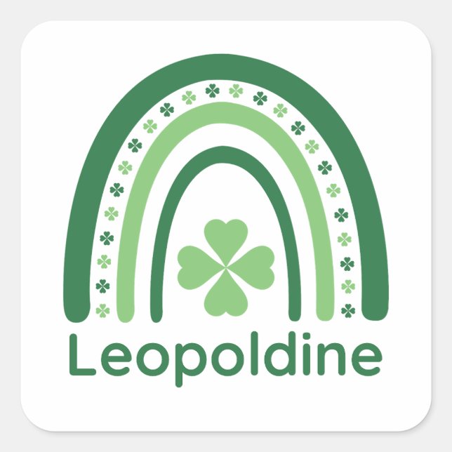 Leopoldine Name Clover Boho Rainbow Quadratischer Aufkleber (Vorderseite)