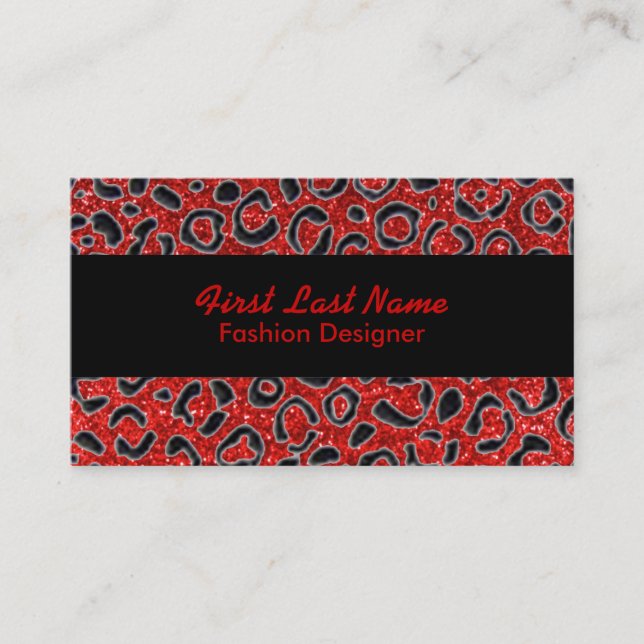 Leopspots für Red Black Glitzer benutzerdefinierte Visitenkarte (Vorderseite)