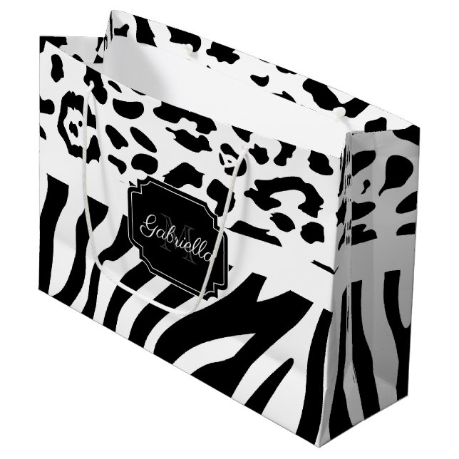 Lepard Print / Zebra Print Große Geschenktüte (Vorderseite Schrägansicht)