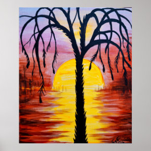 Lepidodendron-Baum im karbonisierenden Sonnenunter Poster