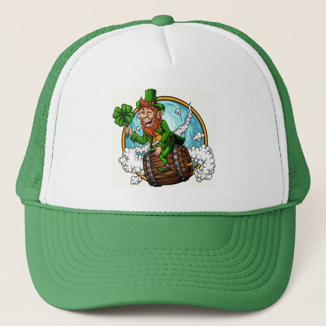 Leprechaun am Barrel St Patrick's Day Truckerkappe (Vorderseite)
