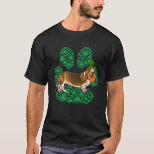 Leprechaun Basset Hound St Patricks Day Kleeblatt T-Shirt