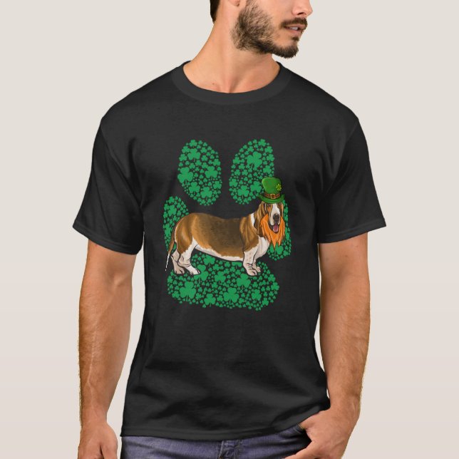Leprechaun Basset Hound St Patricks Day Kleeblatt  T-Shirt (Vorderseite)