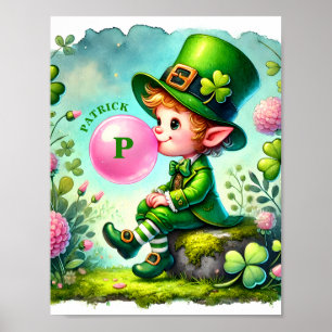 Leprechaun Blowble Gum St. Patrick's Day Poster