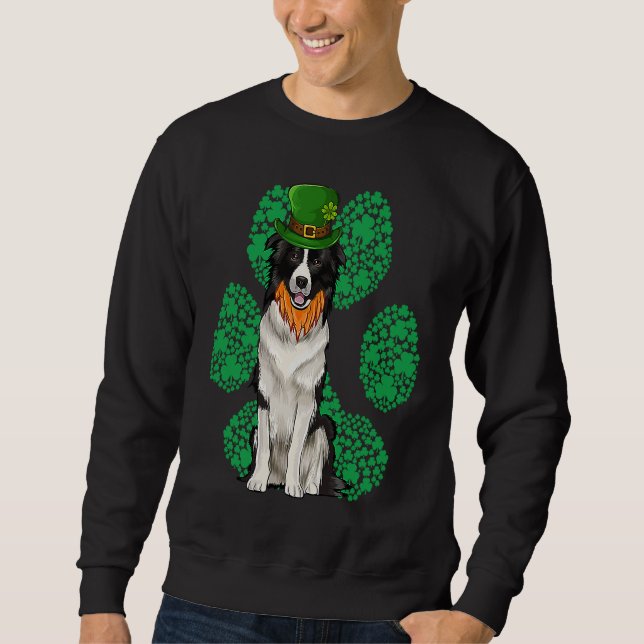 Leprechaun Border Collie St Patricks Day Shamrock  Sweatshirt (Vorderseite)