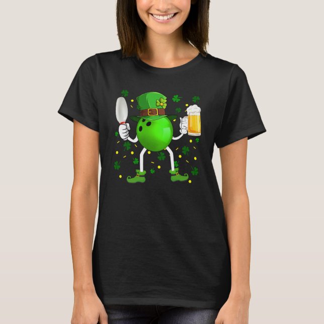 Leprechaun Bowling Ball Pin & Glass Of Beer St Pat T-Shirt (Vorderseite)