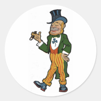 Leprechaun, Cigar, Top Hat Vintage St. Patrick's Runder Aufkleber