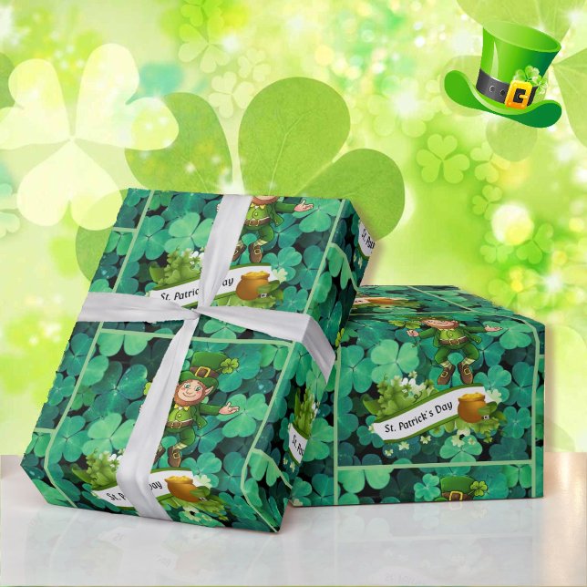 Leprechaun Clover Kleeblatt des St. Patrick's Day Geschenkpapier (Von Creator hochgeladen)