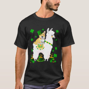 Leprechaun Corgi Hund Reitet Lama St Patricks Tag T-Shirt