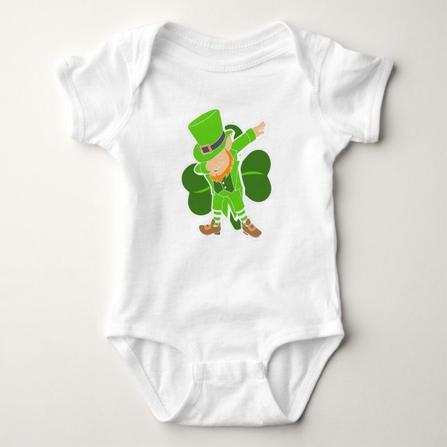 Leprechaun Dab Dance St Patricks Day Kinderdusche Baby Strampler (Vorderseite)