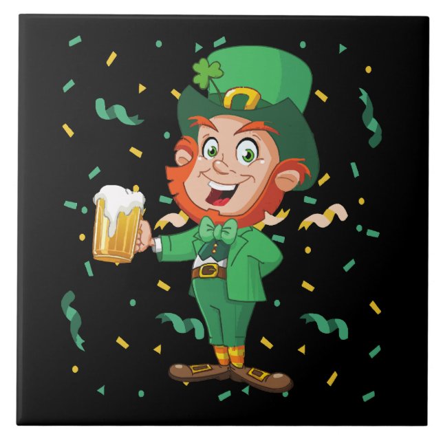 Leprechaun Drinking Beer St. Patrick's Day Fliese (Vorderseite)