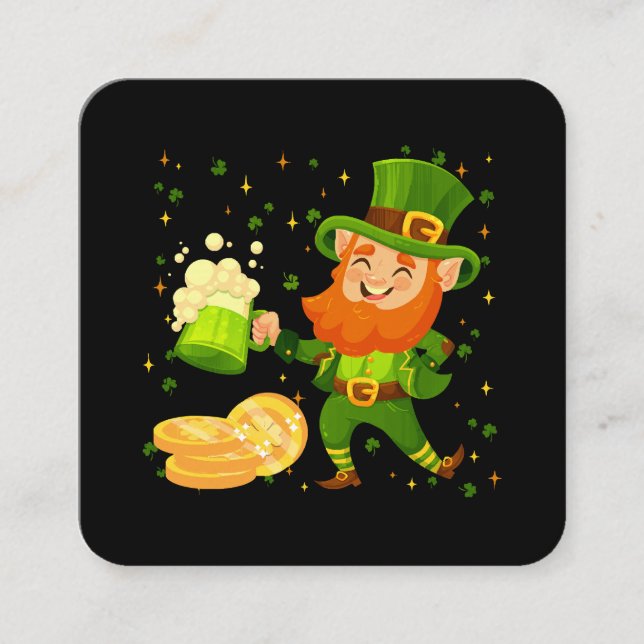 Leprechaun Drinking Beer St. Patrick's Day Quadratische Visitenkarte (Vorderseite)