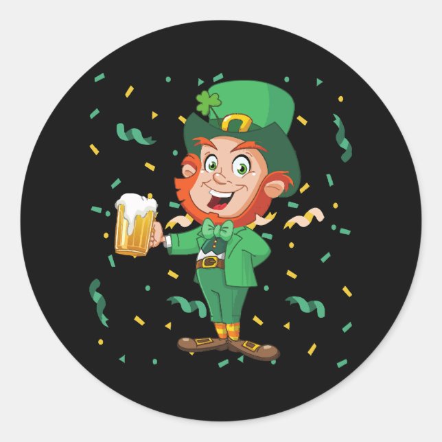 Leprechaun Drinking Beer St. Patrick's Day Runder Aufkleber (Vorderseite)