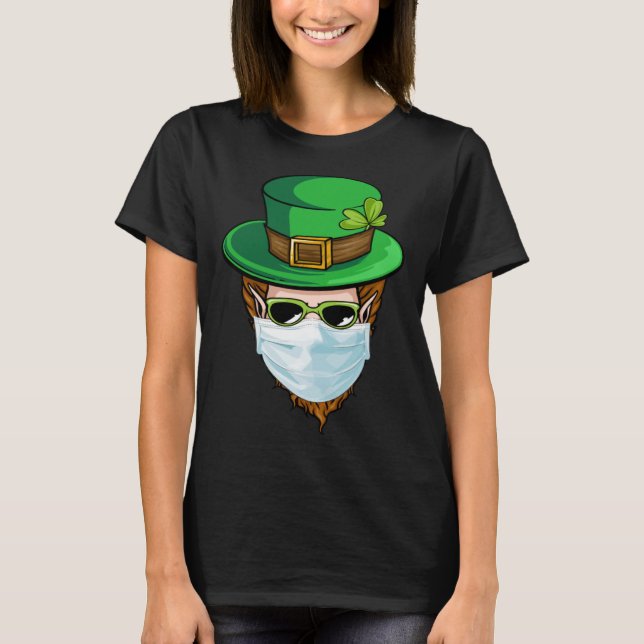 Leprechaun Face Mask Happy St Patrick s Day 2021 T-Shirt (Vorderseite)