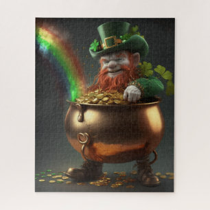 Leprechaun findet Gold unter Regenbogen Puzzle