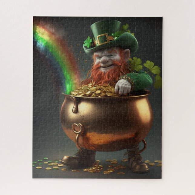 Leprechaun findet Gold unter Regenbogen Puzzle (Vertikal)