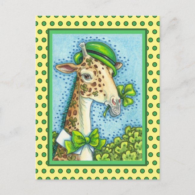 LEPRECHAUN GIRAFFE, FARBIG ST. PATRICK'S DAY POSTKARTE (Vorderseite)