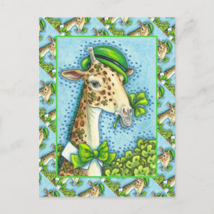 LEPRECHAUN GIRAFFE, FARBIG ST. PATRICK'S DAY POSTKARTE