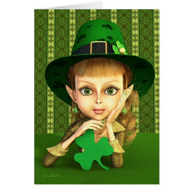 Leprechaun Girl Kleeblatt St. Patrick's Day Card (Vorne)