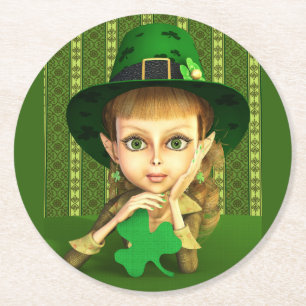 Leprechaun Girl St. Patrick's Day Paper Untersetze Runder Pappuntersetzer