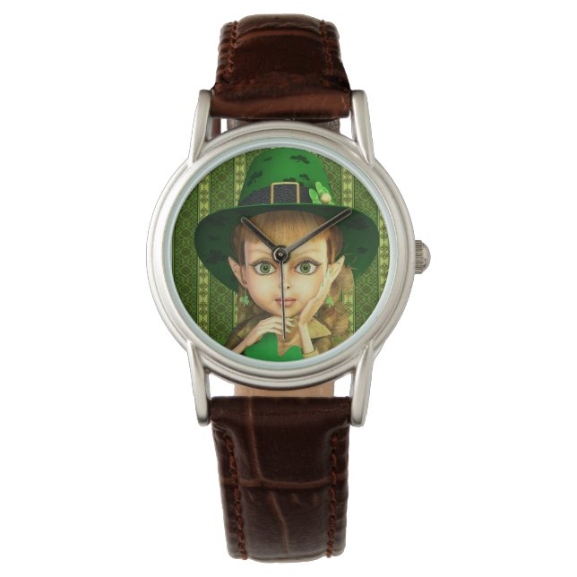 Leprechaun Girl St. Patrick's Day Watch Armbanduhr (Vorderseite)