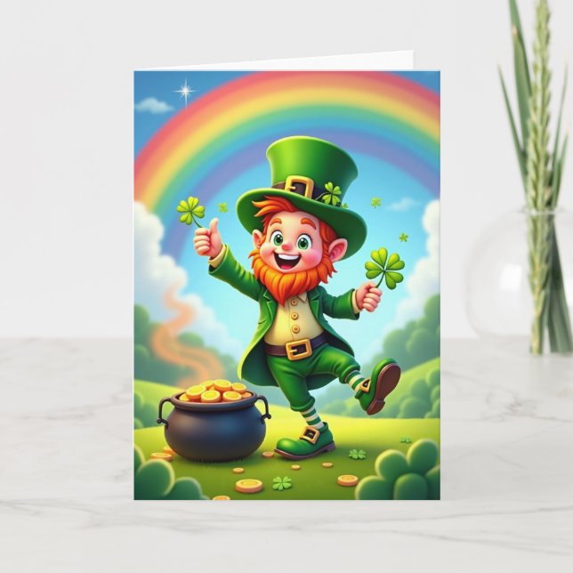 Leprechaun-Glückwunsch-Illustrationskarte Karte (Vorderseite)