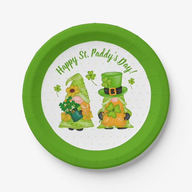 Leprechaun Gnome Kleeblatt Happy St. Paddy's Day Pappteller (Vorderseite)