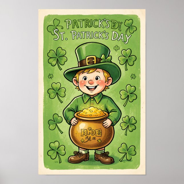 Leprechaun Gnome St. Patrick's Day Shamrock Poster (Vorne)