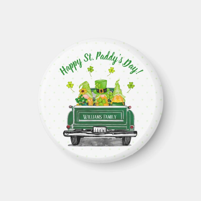 Leprechaun Gnome Vintag Truck St. Paddy's Day Magnet (Vorne)