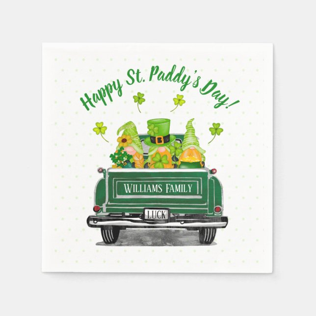 Leprechaun Gnome Vintag Truck St. Paddy's Day Serviette (Vorderseite)