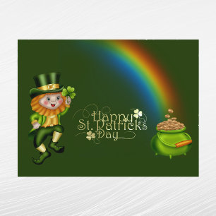 Leprechaun Green Pot Gold Rainbow St Patricks Day Feiertagspostkarte