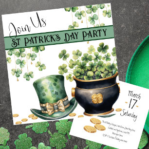 Leprechaun Hat and Pot O Clover St Patrick's Day Einladung