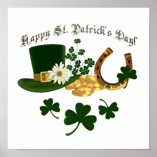 Leprechaun Hat Gold Horseshoe - St Patrick's Poster (Vorne)