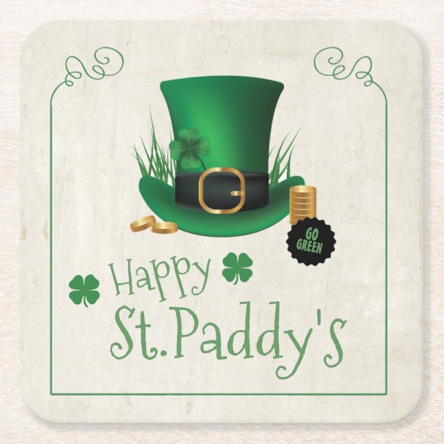 Leprechaun Hat Happy St. Paddy's ID636 Rechteckiger Pappuntersetzer (Vorderseite)