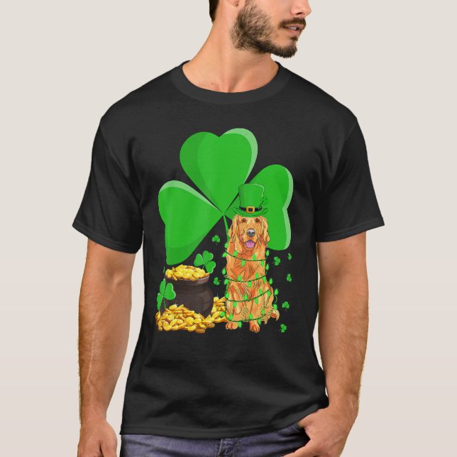 Leprechaun Hat Kleeblatt Golden Retriever St. Patr T-Shirt (Vorderseite)