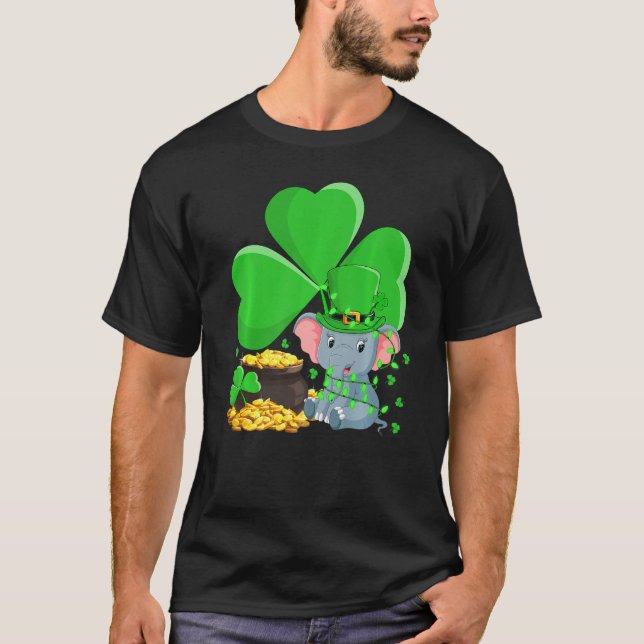 Leprechaun Hat Kleeblatt Leaf Elephant St Patrick  T-Shirt (Vorderseite)