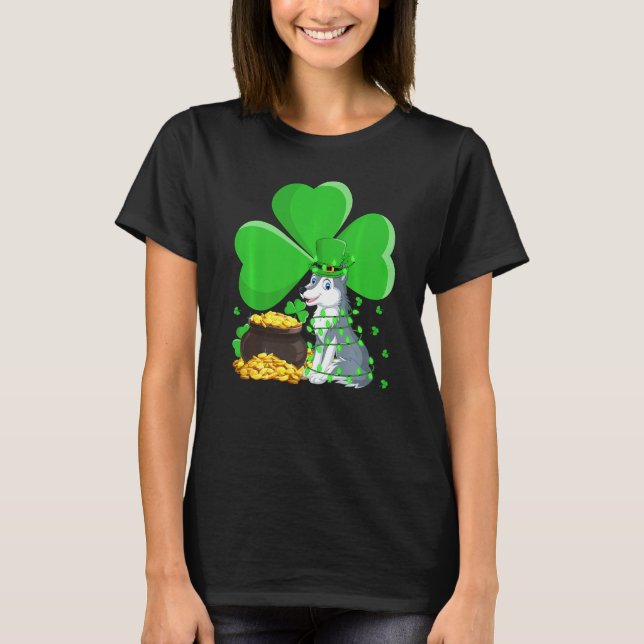 Leprechaun Hat Kleeblatt Leaf Wolf St Patrick S Da T-Shirt (Vorderseite)