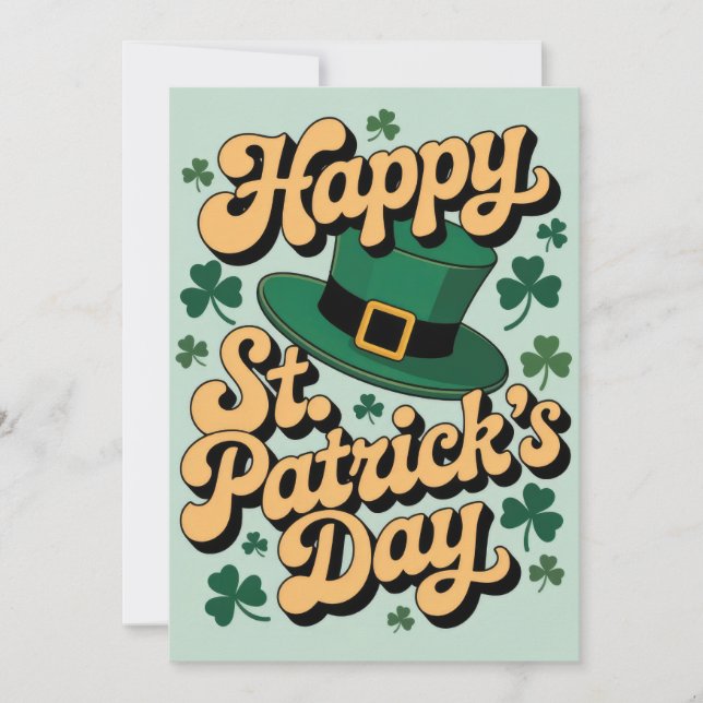 Leprechaun-Hut & Kleeblätter Frohen St. Patrick's  Einladung (Vorderseite)