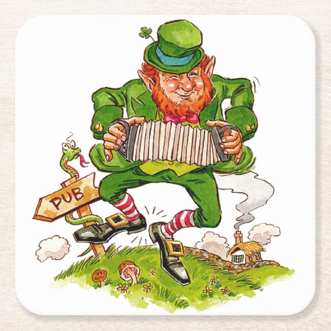 Leprechaun in Green, Happy Saint Patrick's Day Rechteckiger Pappuntersetzer (Vorderseite)