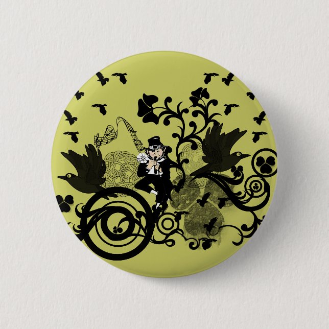 Leprechaun in Schwarz Button (Vorderseite)