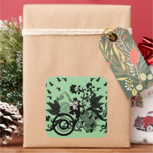 Leprechaun in Schwarz Quadratischer Aufkleber