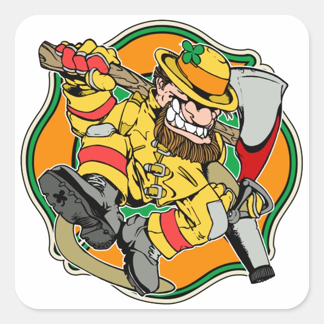 Leprechaun Irish Firefighter Quadratischer Aufkleber (Vorderseite)