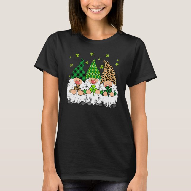 Leprechaun Irish Gnomes Leopard Kariert St Patrick T-Shirt (Vorderseite)