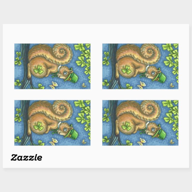 LEPRECHAUN IRISH SQUIRREL, GLÜCK-STICKERS RECHTECKIGER AUFKLEBER (Blatt)