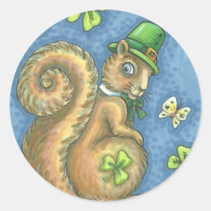 LEPRECHAUN IRISH SQUIRREL, GLÜCK-STICKERS RUNDER AUFKLEBER