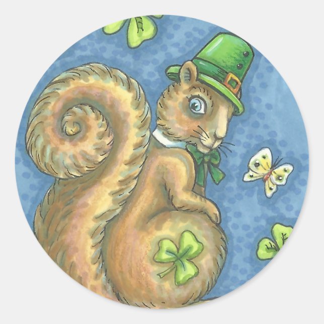 LEPRECHAUN IRISH SQUIRREL, GLÜCK-STICKERS RUNDER AUFKLEBER (Vorderseite)