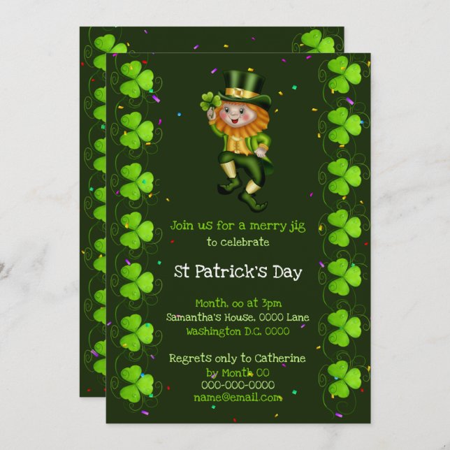 Leprechaun jig Glück Kleeblatt Irish Clover Party Einladung (Vorne/Hinten)